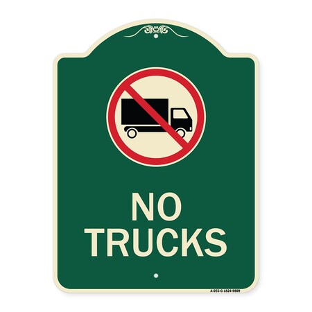 Signmission Designer Series-No Trucks With Graphic Green Heavy-Gauge Aluminum, 24" x 18", G-1824-9809 A-DES-G-1824-9809